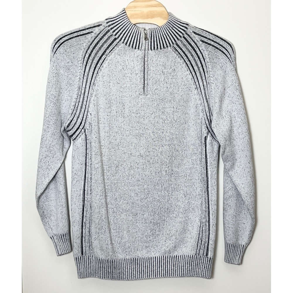 BKE Quarter Zip Sweater Mens XXL Gray Athletic Fit Marled Knit Mock Neck Buckle